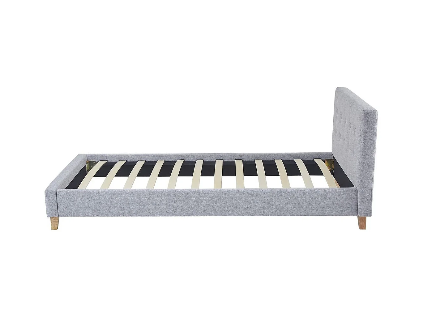 Ensemble Lit adulte 90x190cm avec tête de lit en tissu gris chiné - Milo + Matelas mémoire de forme - Memo HR