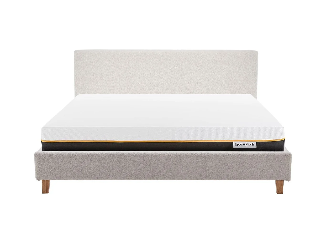 Ensemble Lit adulte 140x190cm avec tête de lit en tissu bouclé beige - Milo + Matelas mémoire de forme - Dual Confort