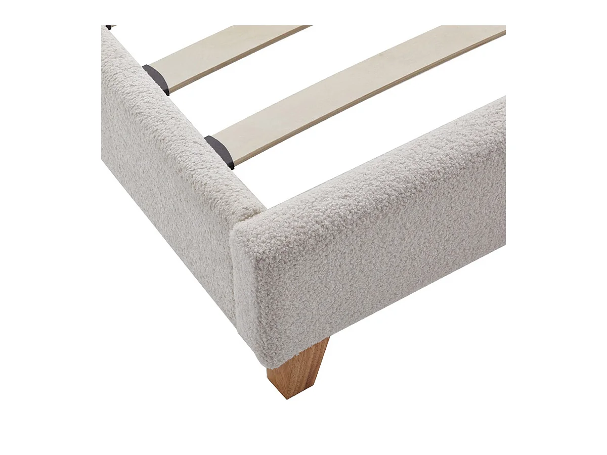Ensemble Lit adulte 140x190cm avec tête de lit en tissu bouclé beige - Milo + Matelas mémoire de forme - Dual Confort