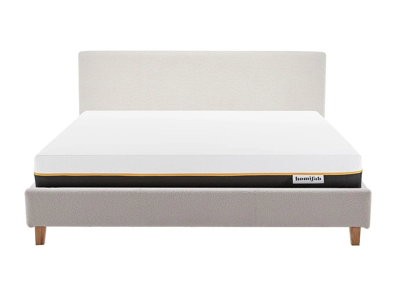 Ensemble Lit adulte 140x190cm avec tête de lit en tissu bouclé beige - Milo + Matelas mémoire de forme - Dual Confort