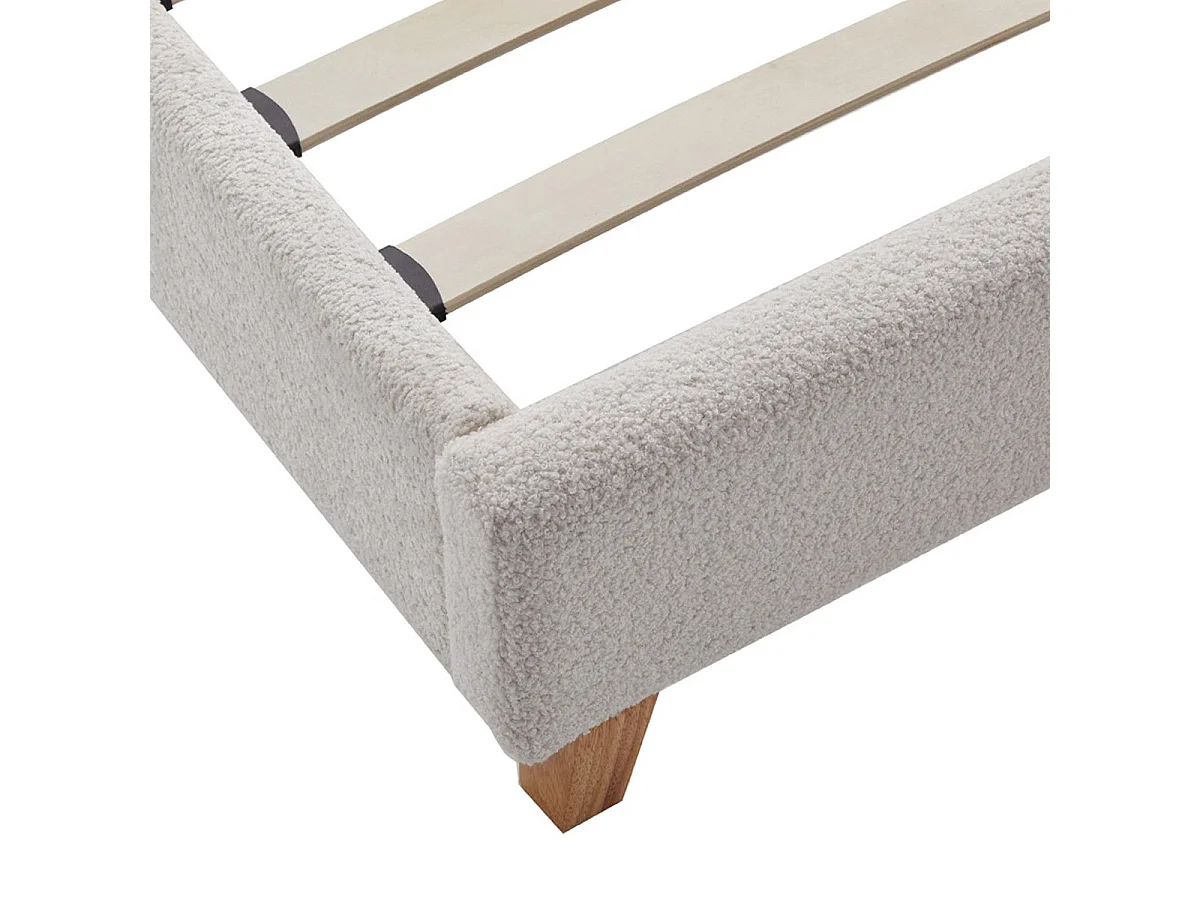 Ensemble Lit adulte 140x190cm avec tête de lit en tissu bouclé beige - Milo + Matelas mémoire de forme - Dual Confort