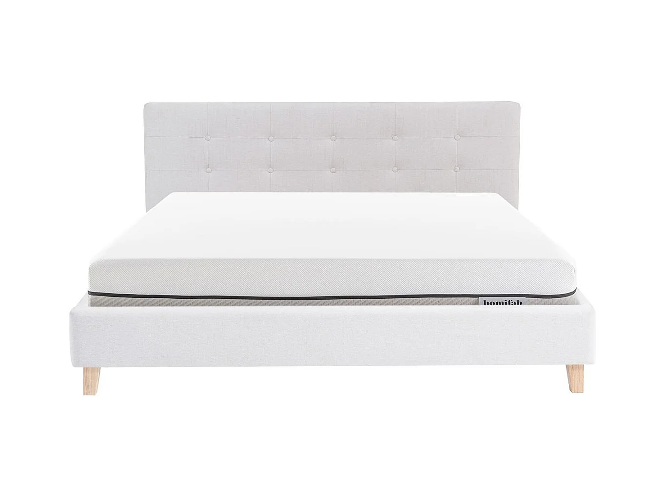 Ensemble Lit adulte 180x200cm avec tête de lit en tissu beige - Milo + Matelas ressorts ensachés - Spring Elite