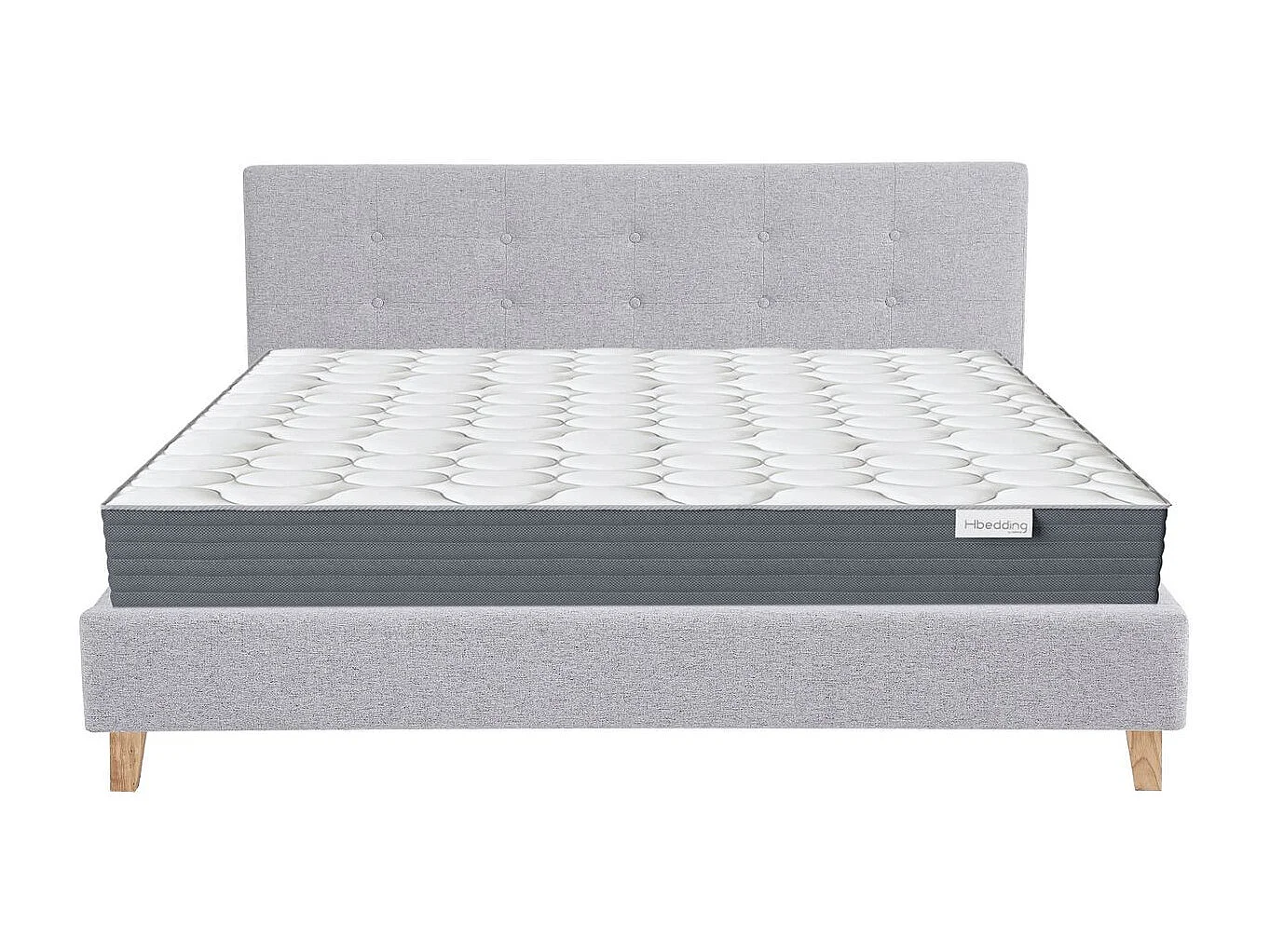 Ensemble Lit adulte 140x190cm avec tête de lit en tissu gris chiné - Milo + Matelas mémoire de forme - Memo HR