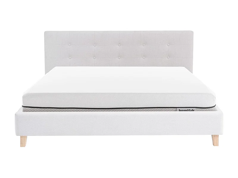 Ensemble Lit adulte 160x200cm avec tête de lit en tissu beige - Milo + Matelas ressorts ensachés - Spring Elite