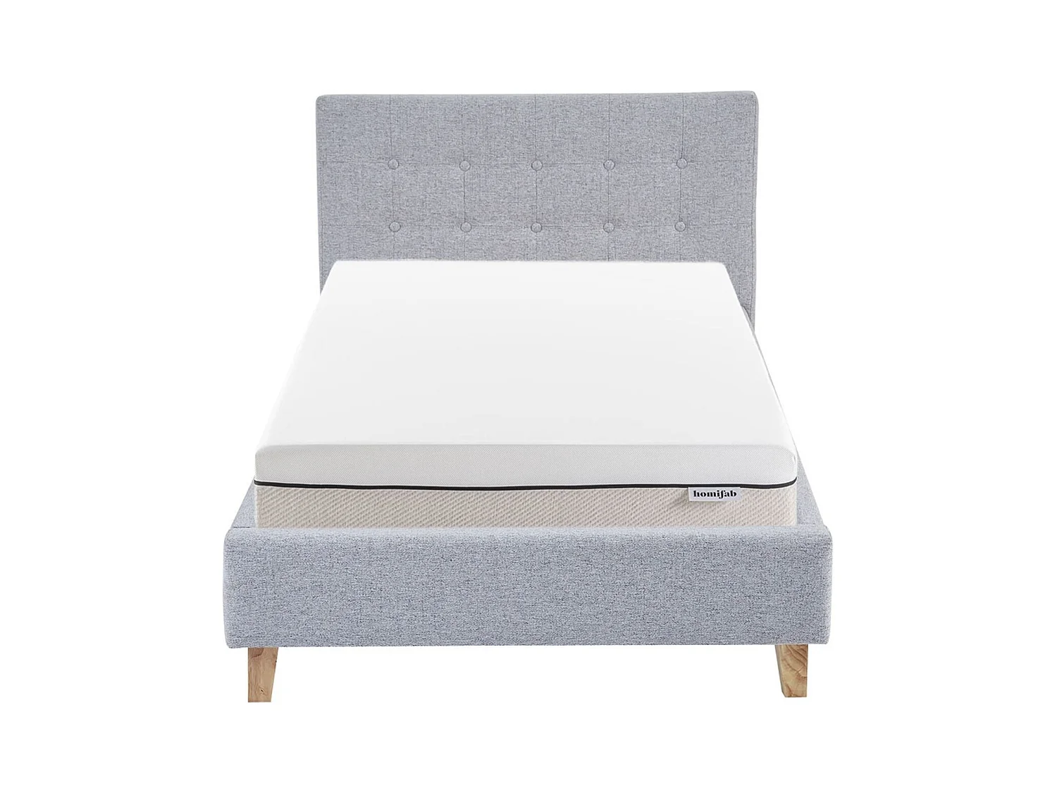 Ensemble Lit adulte 90x190cm avec tête de lit en tissu gris chiné - Milo + Matelas ressorts ensachés - Spring Elite