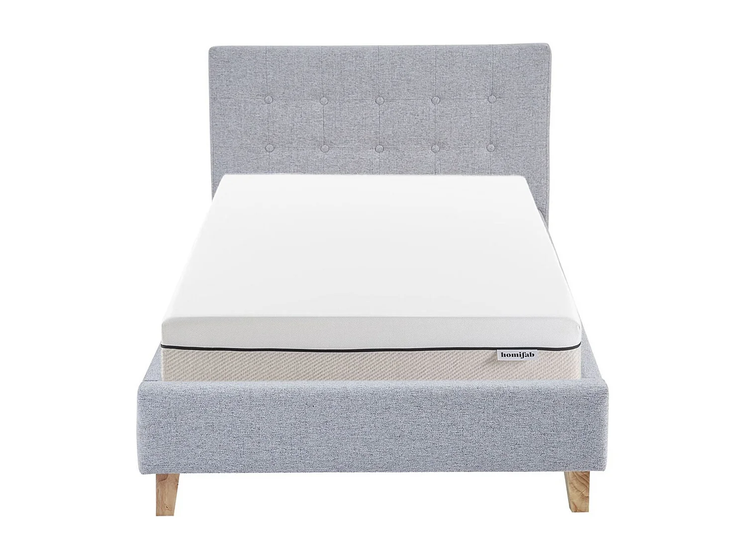Ensemble Lit adulte 90x190cm avec tête de lit en tissu gris chiné - Milo + Matelas ressorts ensachés - Spring Elite