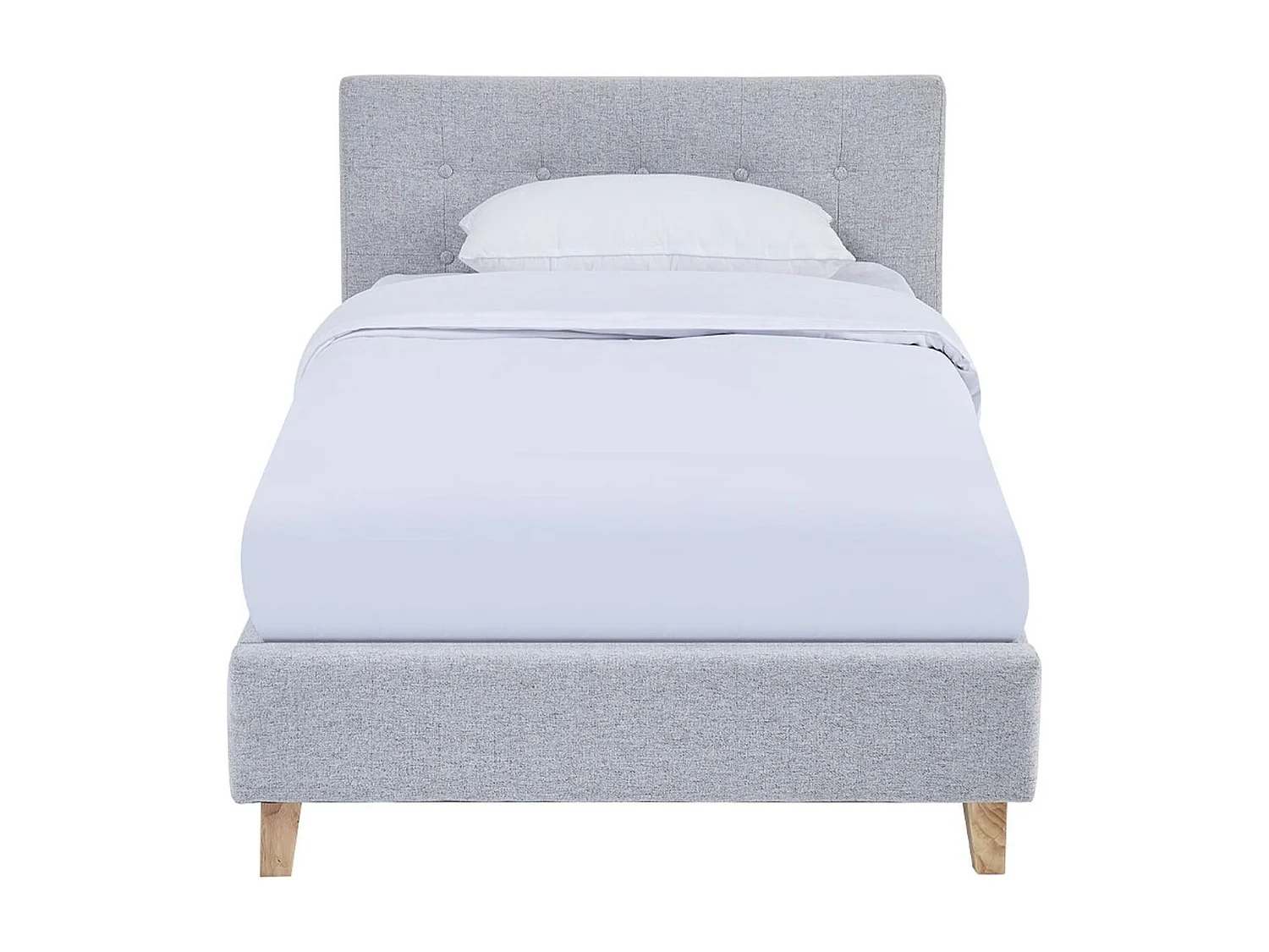 Ensemble Lit adulte 90x190cm avec tête de lit en tissu gris chiné - Milo + Matelas ressorts ensachés - Spring Elite