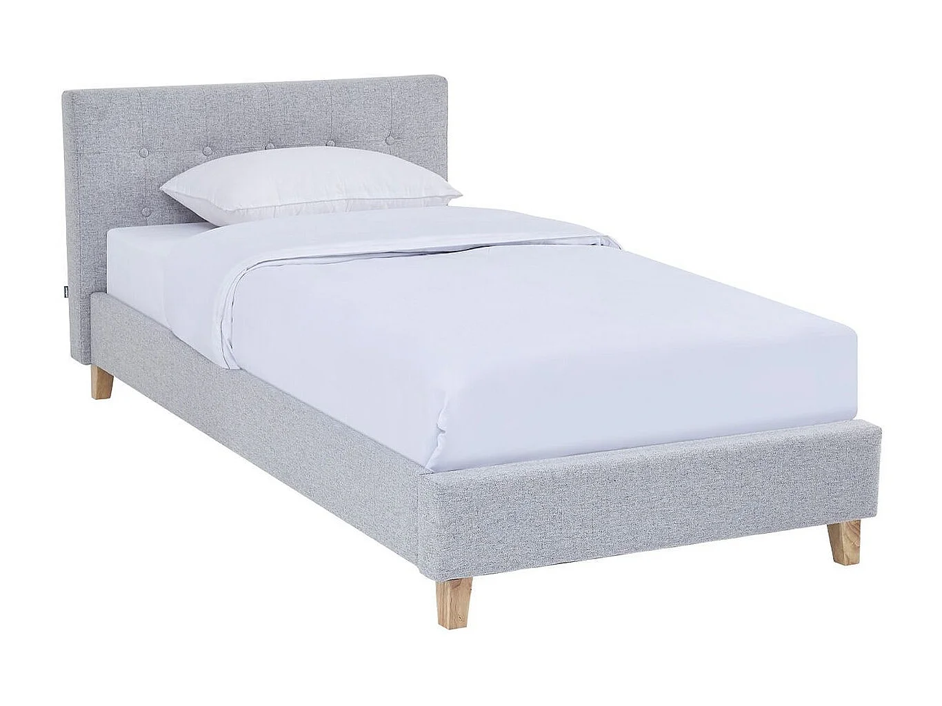 Ensemble Lit adulte 90x190cm avec tête de lit en tissu gris chiné - Milo + Matelas ressorts ensachés - Spring Elite