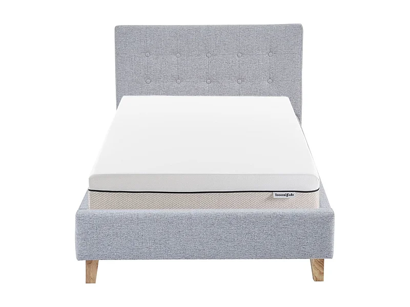 Ensemble Lit adulte 90x190cm avec tête de lit en tissu gris chiné - Milo + Matelas ressorts ensachés - Spring Elite