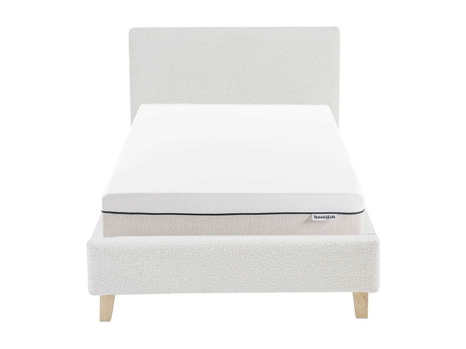 Ensemble Lit adulte 90x190cm avec tête de lit en tissu bouclé beige - Milo + Matelas ressorts ensachés - Spring Elite