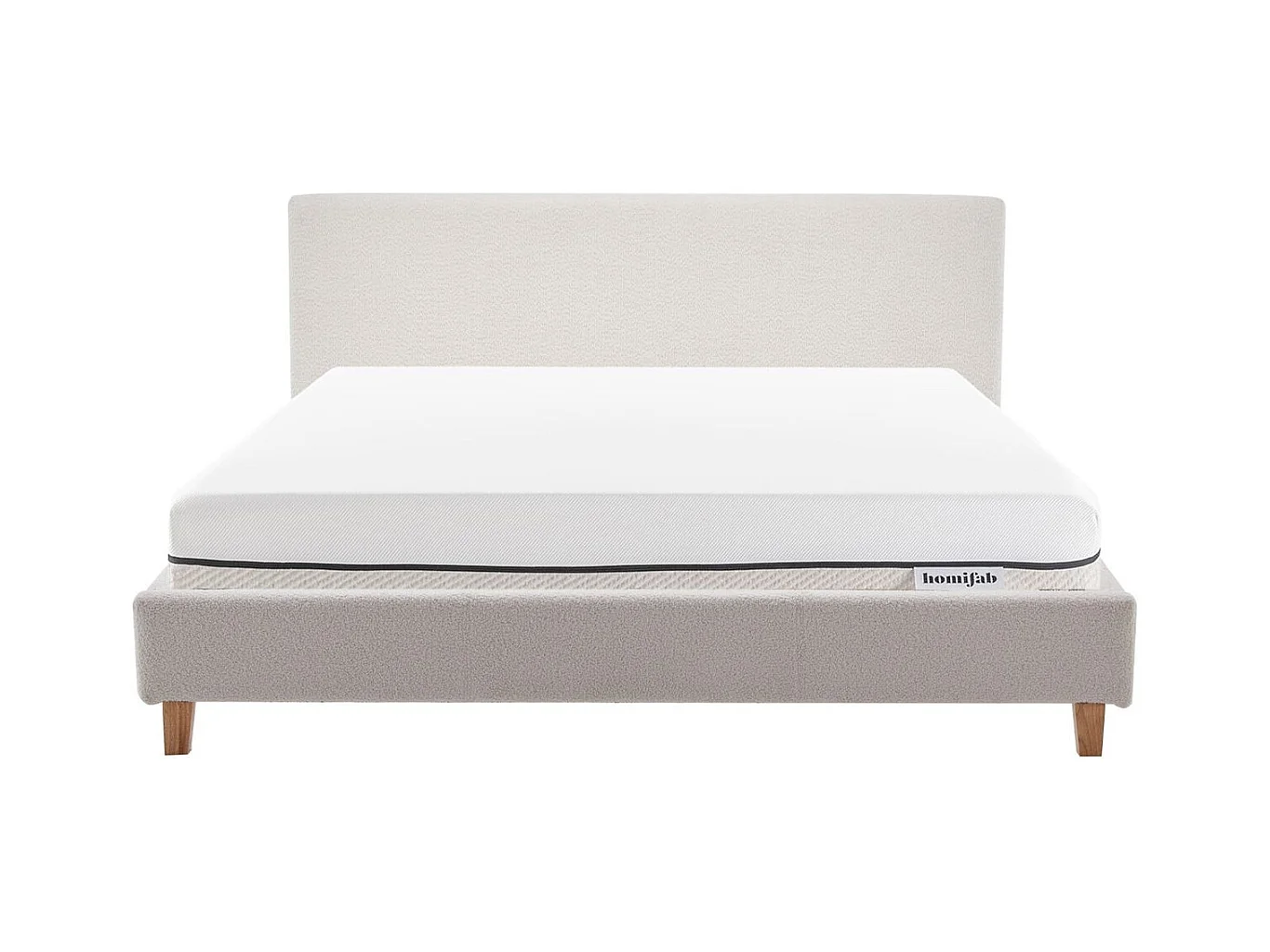 Ensemble Lit adulte 160x200cm avec tête de lit en tissu bouclé beige - Milo + Matelas ressorts ensachés - Spring Elite