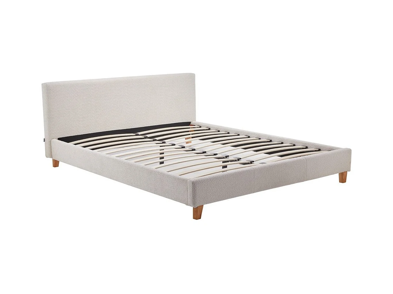 Ensemble Lit adulte 160x200cm avec tête de lit en tissu bouclé beige - Milo + Matelas ressorts ensachés - Spring Elite