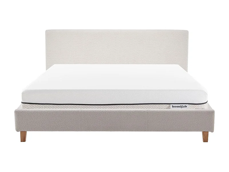 Ensemble Lit adulte 160x200cm avec tête de lit en tissu bouclé beige - Milo + Matelas ressorts ensachés - Spring Elite
