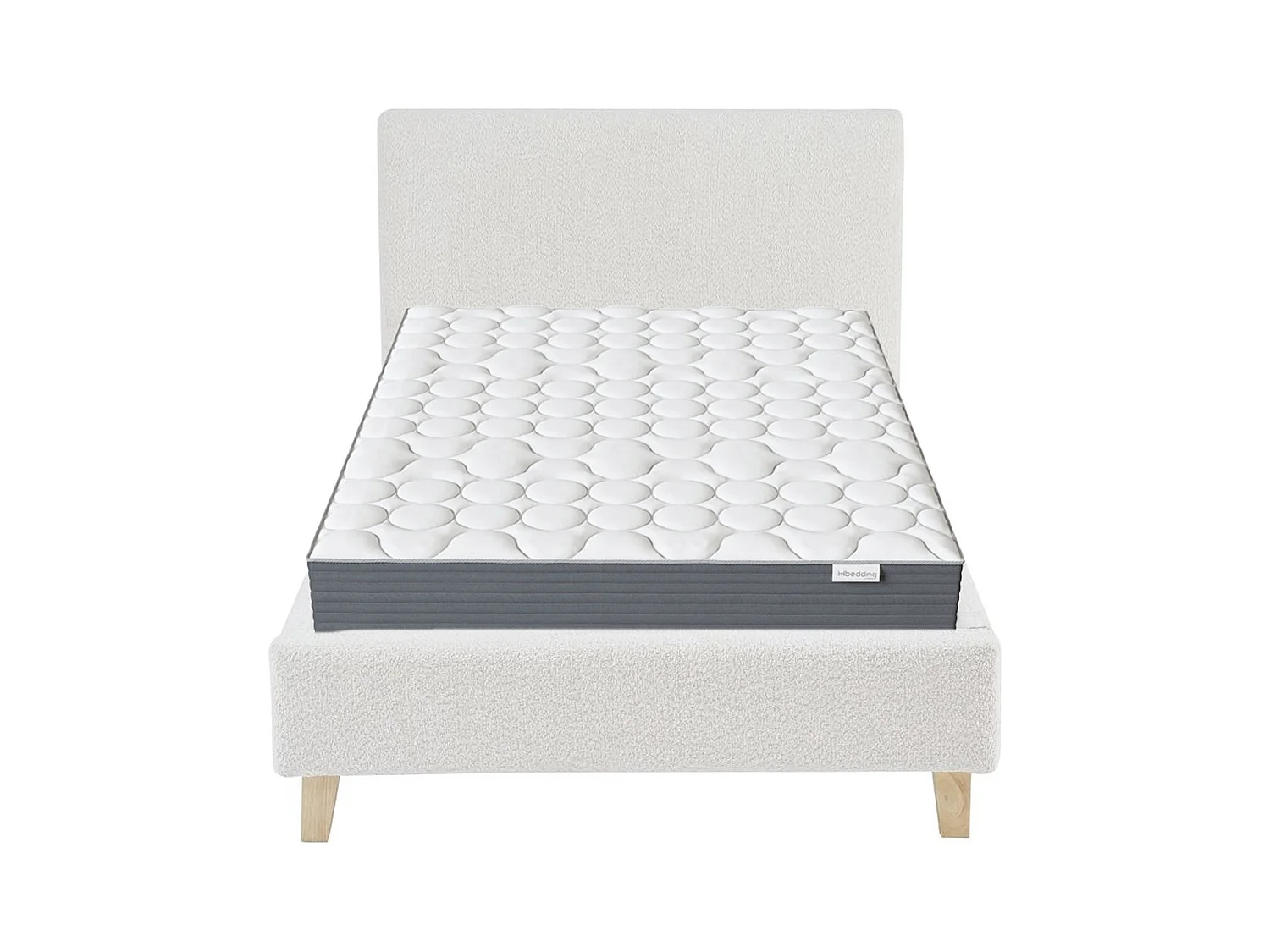 Ensemble Lit adulte 140x190cm avec tête de lit en velours beige - Milo + Matelas mémoire de forme - Memo HR