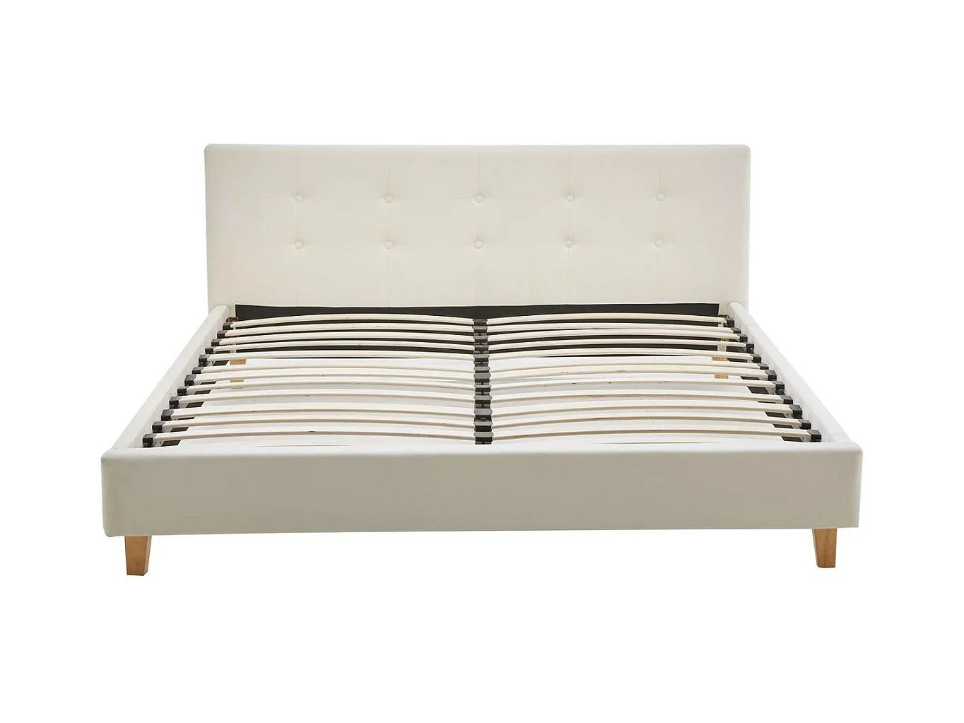 Ensemble Lit adulte 140x190cm avec tête de lit en velours beige - Milo + Matelas mémoire de forme - Memo HR