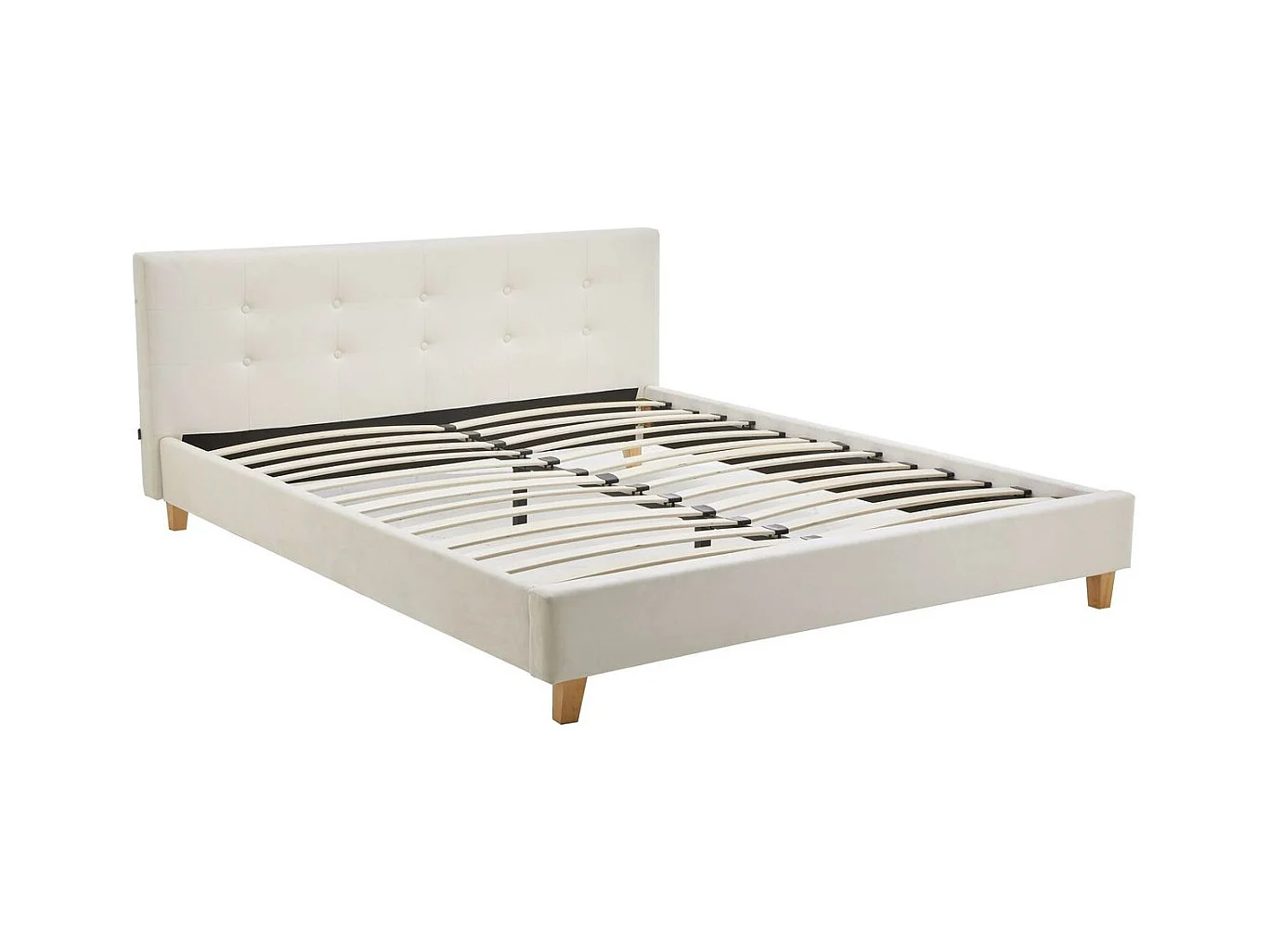 Ensemble Lit adulte 140x190cm avec tête de lit en velours beige - Milo + Matelas mémoire de forme - Memo HR