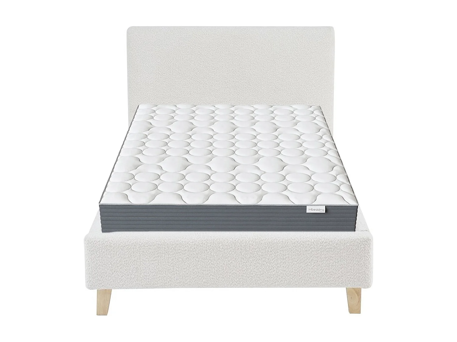 Ensemble Lit adulte 140x190cm avec tête de lit en velours beige - Milo + Matelas mémoire de forme - Memo HR