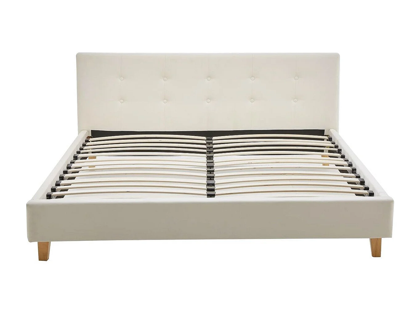 Ensemble Lit adulte 140x190cm avec tête de lit en velours beige - Milo + Matelas mémoire de forme - Memo HR