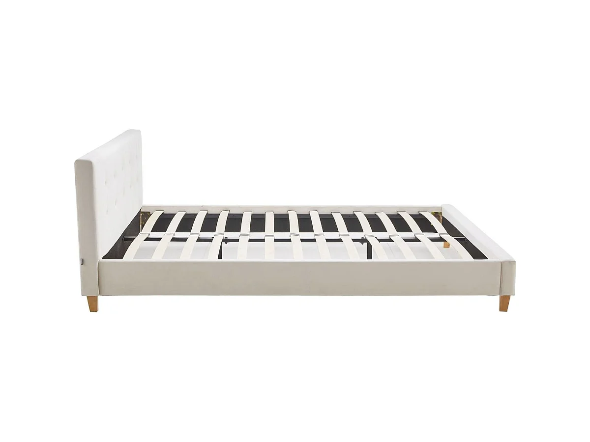 Ensemble Lit adulte 140x190cm avec tête de lit en velours beige - Milo + Matelas mémoire de forme - Memo HR