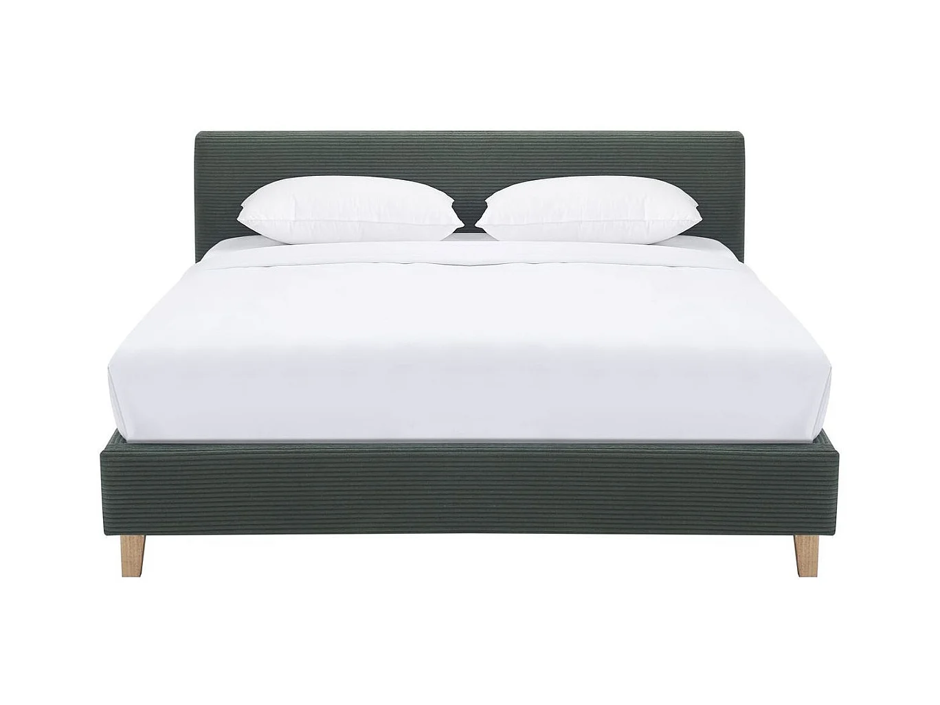 Ensemble Lit adulte 140x190cm avec tête de lit en velours côtelé vert kaki - Milo + Matelas ressorts ensachés - Spring Elite