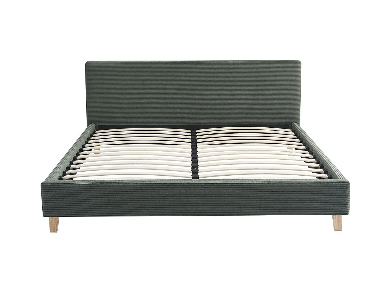 Ensemble Lit adulte 140x190cm avec tête de lit en velours côtelé vert kaki - Milo + Matelas ressorts ensachés - Spring Elite