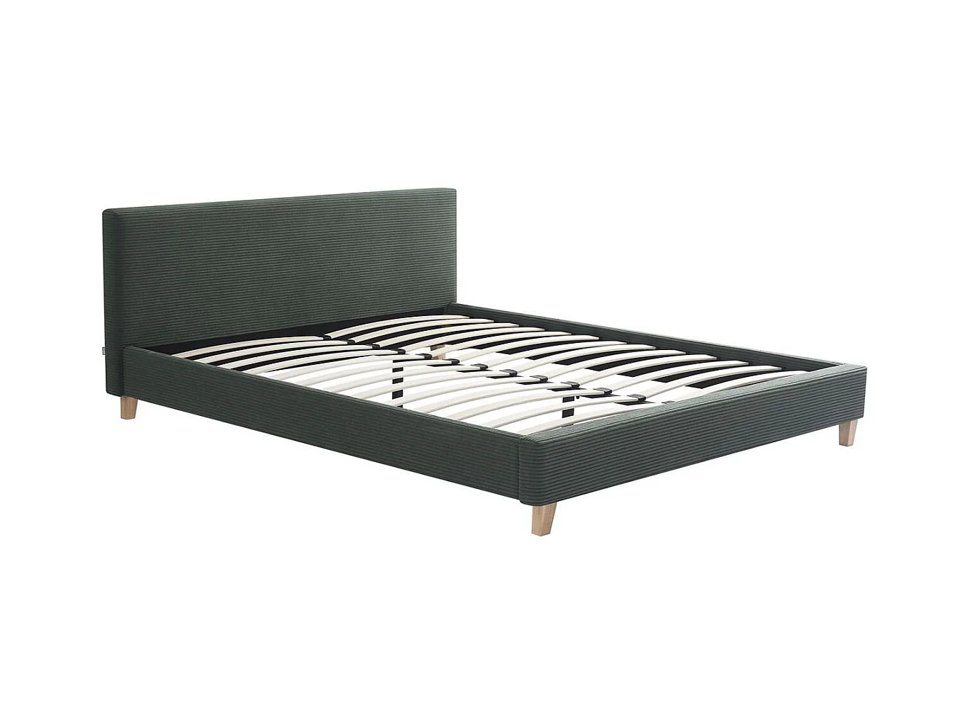 Ensemble Lit adulte 140x190cm avec tête de lit en velours côtelé vert kaki - Milo + Matelas ressorts ensachés - Spring Elite