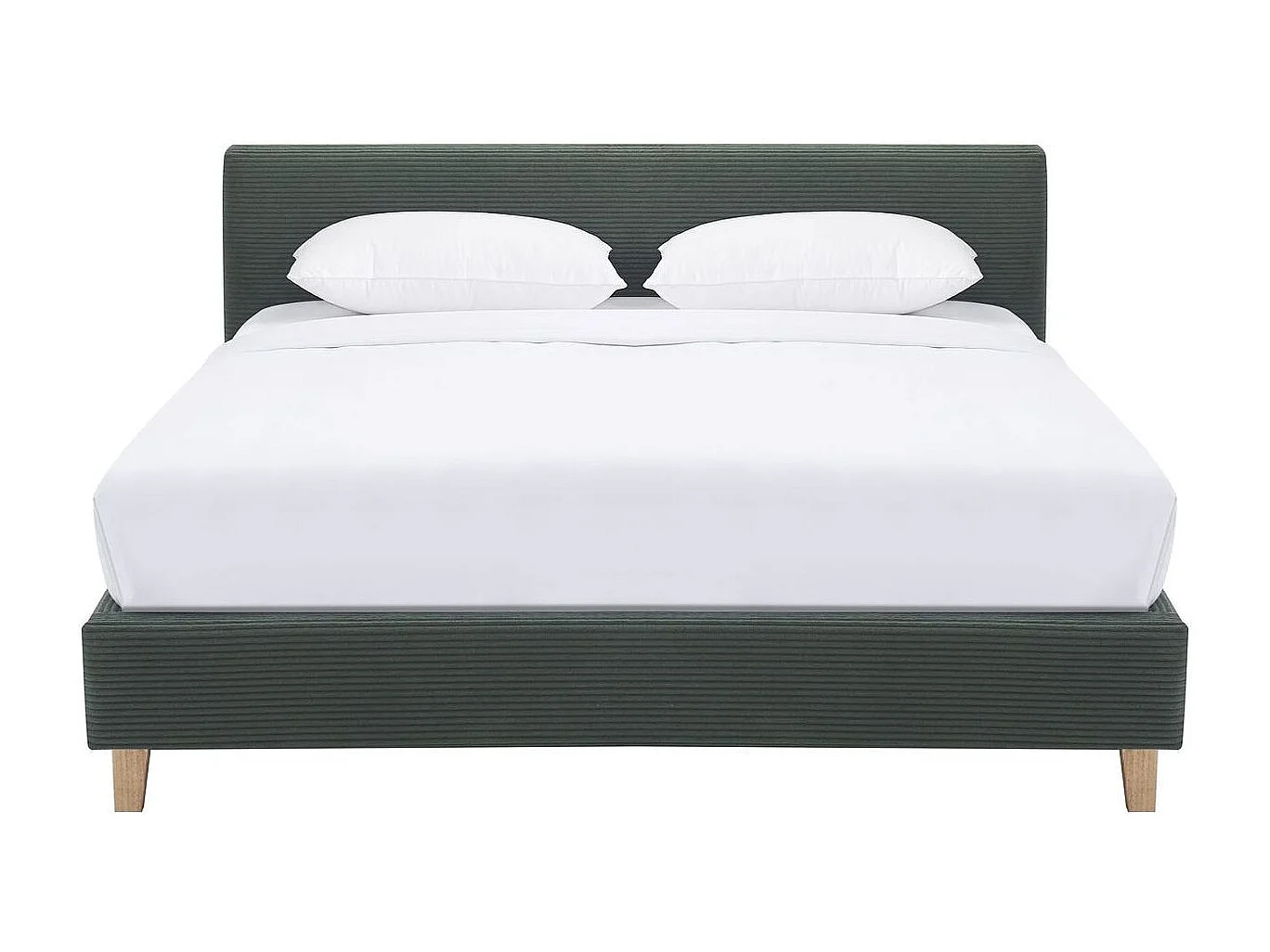 Ensemble Lit adulte 140x190cm avec tête de lit en velours côtelé vert kaki - Milo + Matelas ressorts ensachés - Spring Elite