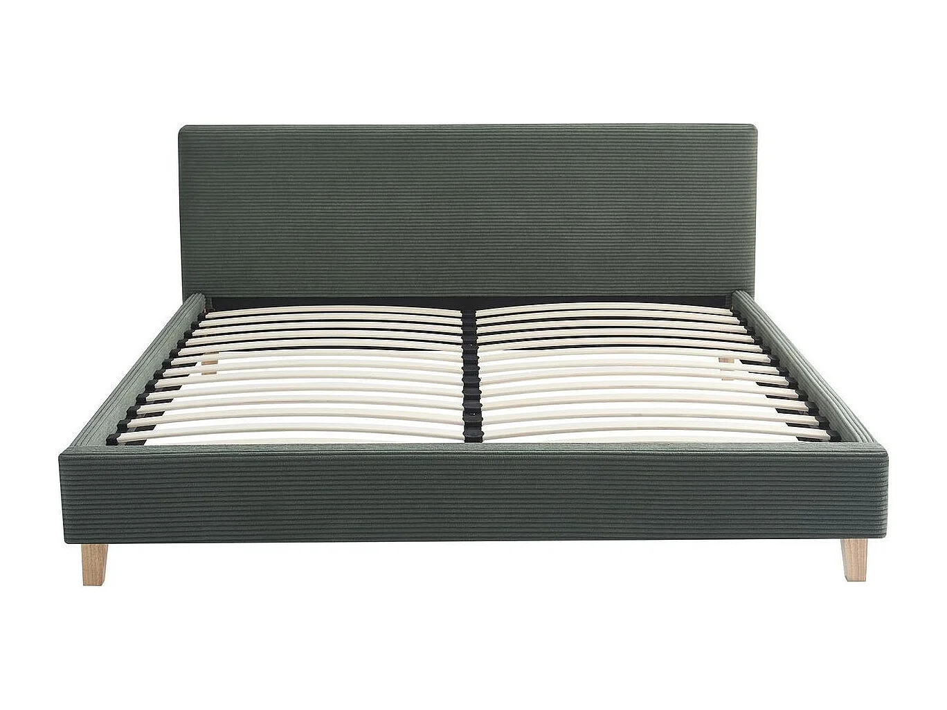 Ensemble Lit adulte 140x190cm avec tête de lit en velours côtelé vert kaki - Milo + Matelas ressorts ensachés - Spring Elite