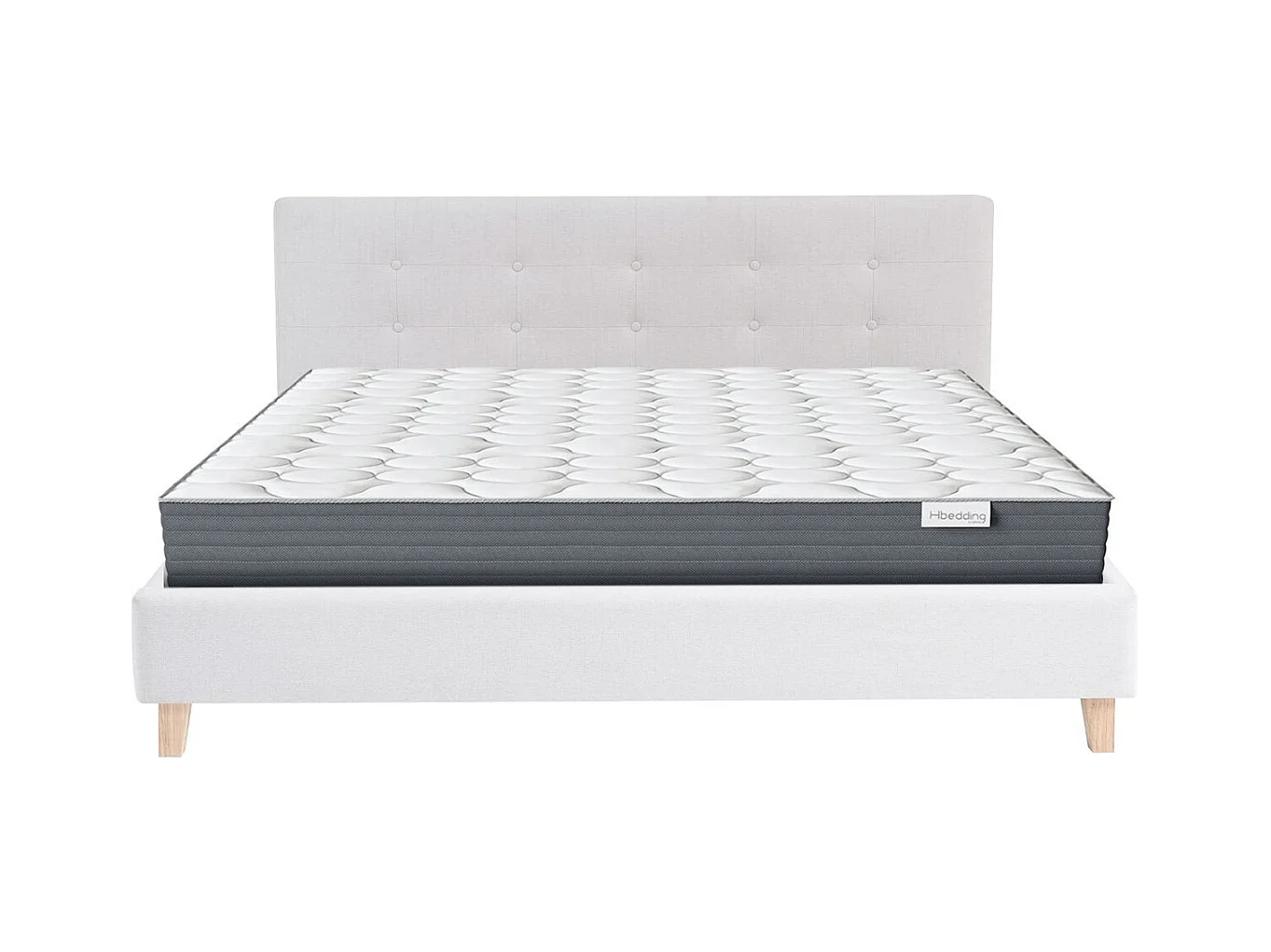Ensemble Lit adulte 160x200cm avec tête de lit en tissu beige - Milo + Matelas mémoire de forme - Memo HR