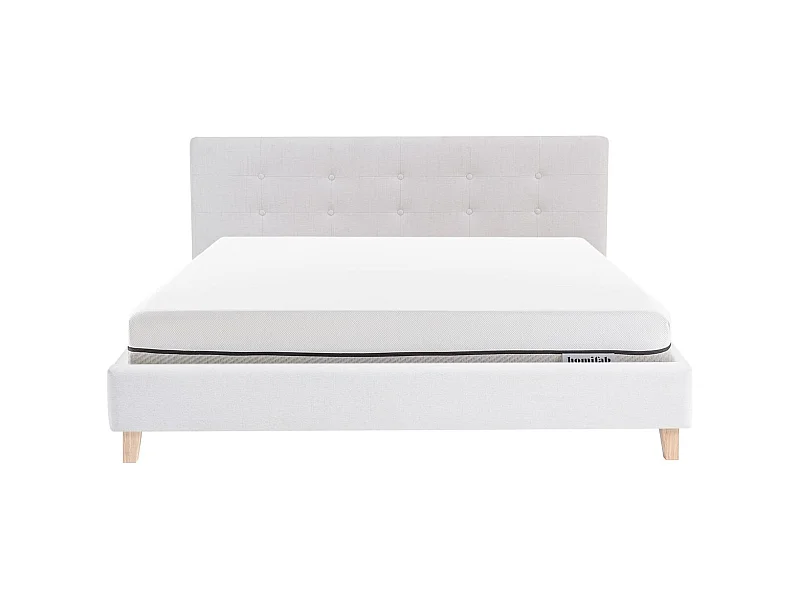 Ensemble Lit adulte 140x190cm avec tête de lit en tissu beige - Milo + Matelas ressorts ensachés - Spring Elite