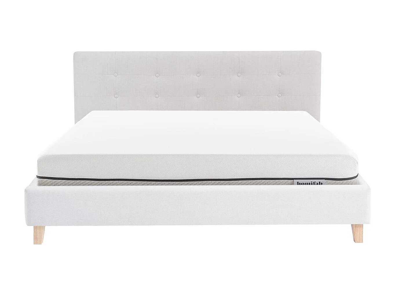 Ensemble Lit adulte 140x190cm avec tête de lit en tissu beige - Milo + Matelas ressorts ensachés - Spring Elite