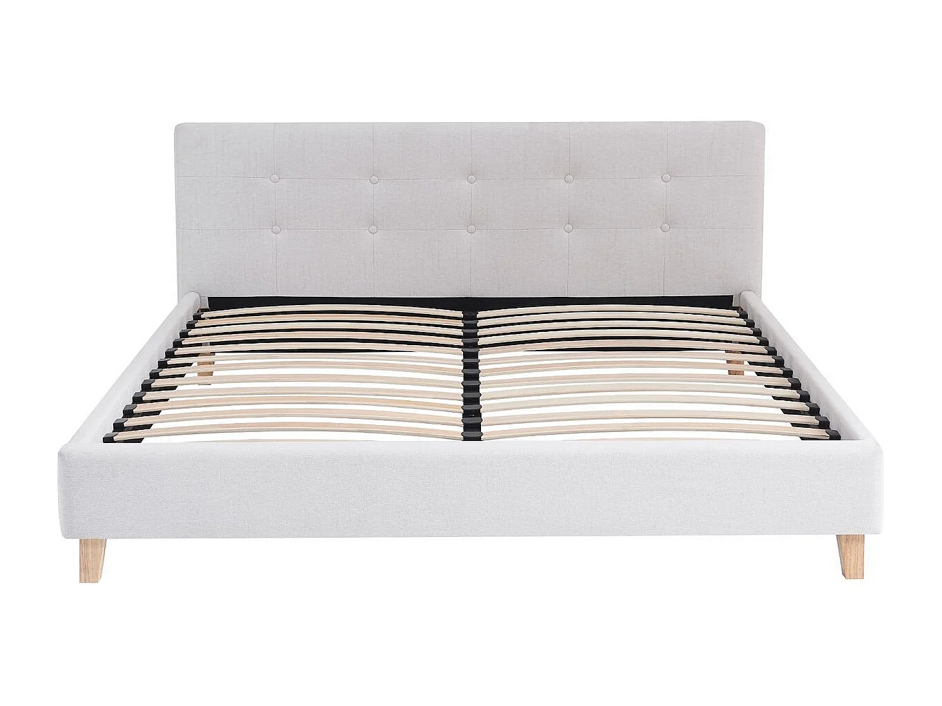 Ensemble Lit adulte 140x190cm avec tête de lit en tissu beige - Milo + Matelas ressorts ensachés - Spring Elite