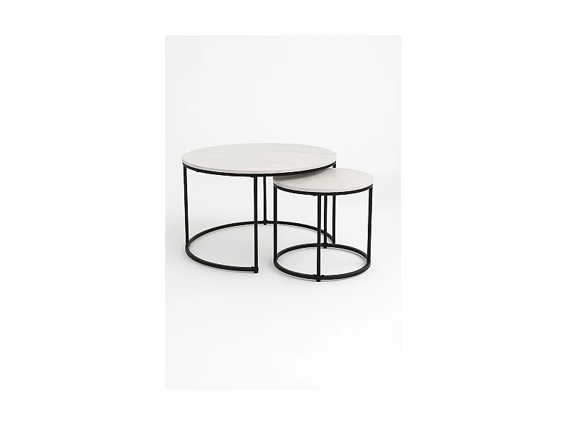 Mesas Auxiliares - Set 2 Mesas Centro Renty Negras - Mármol