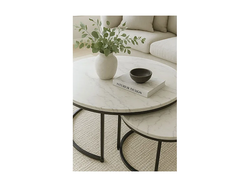 Mesas Auxiliares - Set 2 Mesas Centro Renty Negras - Mármol