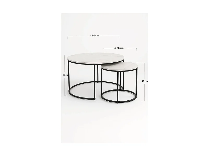 Mesas Auxiliares - Set 2 Mesas Centro Renty Negras - Mármol