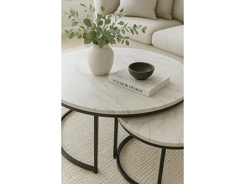 Mesas Auxiliares - Set 2 Mesas Centro Renty Negras - Mármol