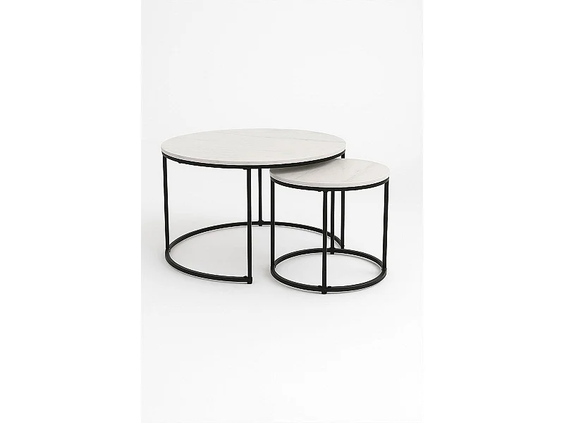 Mesas Auxiliares - Set 2 Mesas Centro Renty Negras - Mármol