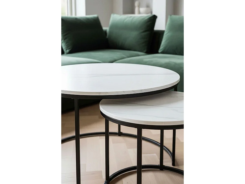 Mesas Auxiliares - Set 2 Mesas Centro Renty Negras - Mármol