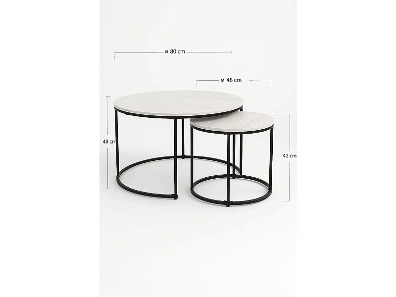 Mesas Auxiliares - Set 2 Mesas Centro Renty Negras - Mármol