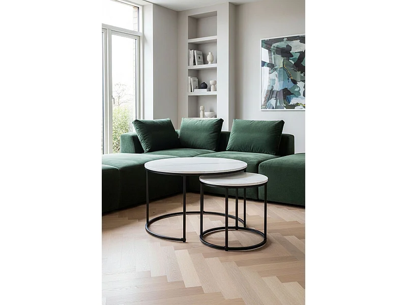 Mesas Auxiliares - Set 2 Mesas Centro Renty Negras - Mármol