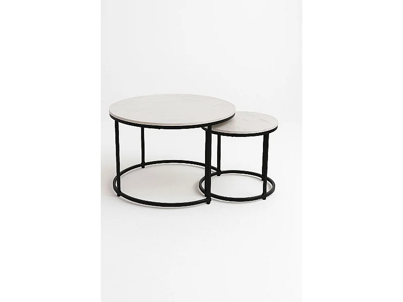Mesas Auxiliares - Set 2 Mesas Centro Renty Negras - Mármol
