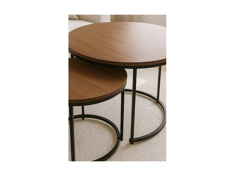 Mesas Auxiliares - Set 2 Mesas Centro Renty Negras - Madera oscura