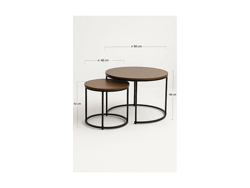 Mesas Auxiliares - Set 2 Mesas Centro Renty Negras - Madera oscura