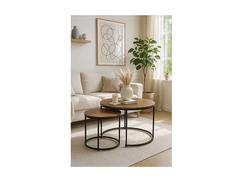 Mesas Auxiliares - Set 2 Mesas Centro Renty Negras - Madera oscura