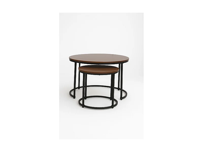 Mesas Auxiliares - Set 2 Mesas Centro Renty Negras - Madera oscura