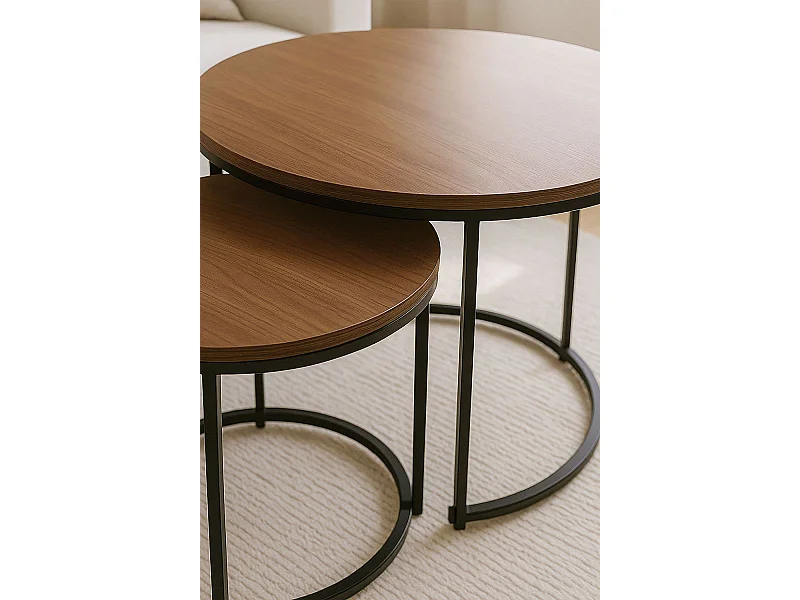 Mesas Auxiliares - Set 2 Mesas Centro Renty Negras - Madera oscura