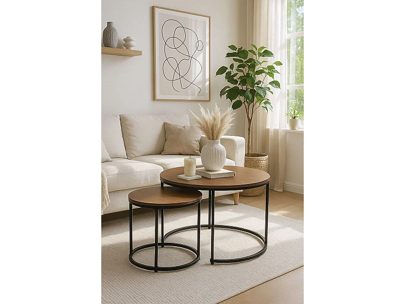 Mesas Auxiliares - Set 2 Mesas Centro Renty Negras - Madera oscura