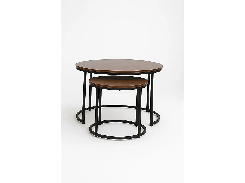 Mesas Auxiliares - Set 2 Mesas Centro Renty Negras - Madera oscura