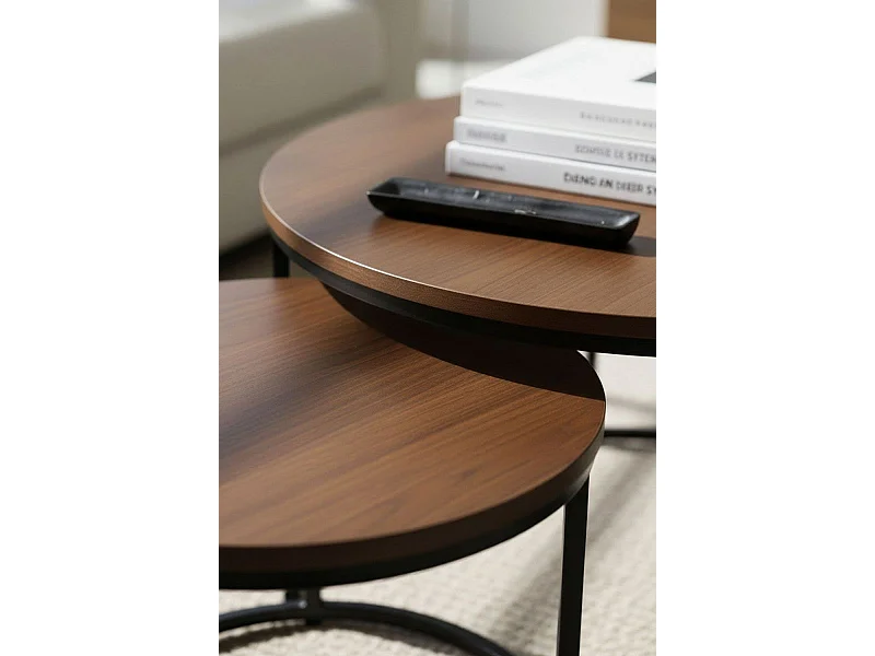 Mesas Auxiliares - Set 2 Mesas Centro Renty Negras - Madera oscura