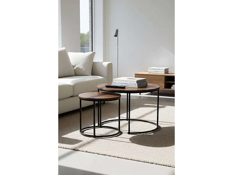 Mesas Auxiliares - Set 2 Mesas Centro Renty Negras - Madera oscura